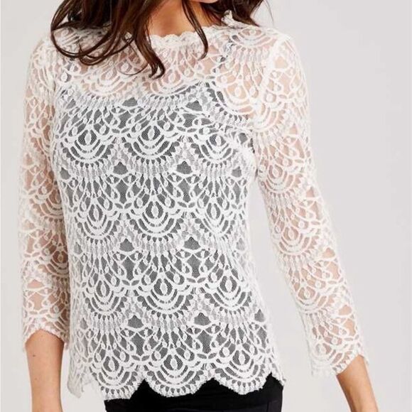 NWT Altar’d State Grace Blouse Sheer Ivory Cream Lace Top Women’s Size Small NEW - Picture 4 of 14